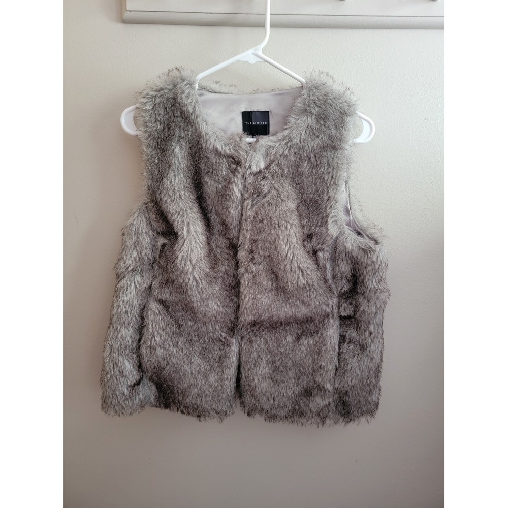 The Limited Grey Faux Fur Vest Sleeveless Open Front Hook Eye Size S/M Festival